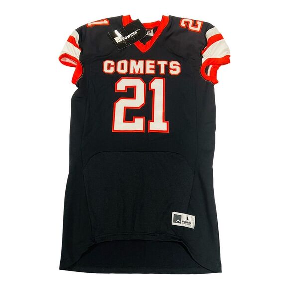 POWERS Brand Men's COMETS 21 Football Game Jersey - Sz Large Black Authentic NWT - Picture 1 of 10